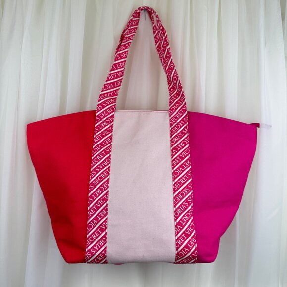 Victoria's Secret Handbags - Victoria's Secret Pink Colorblock Canvas Logo Tote Weekender Bag Travel Overnigh